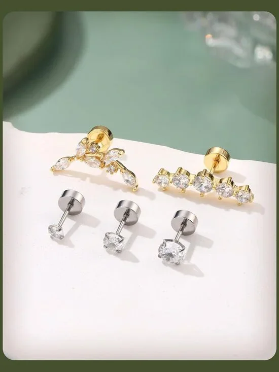 Hypoallergenic Flat Back Earrings-Cartilage Earring Stacks-Surgical Steel Earrin - Picture 8 of 9